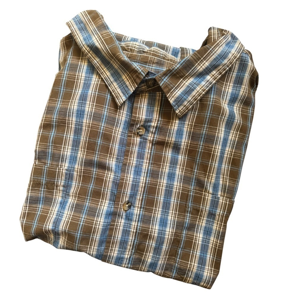 Wrangler Blue and Brown Casual Button Down Shirt